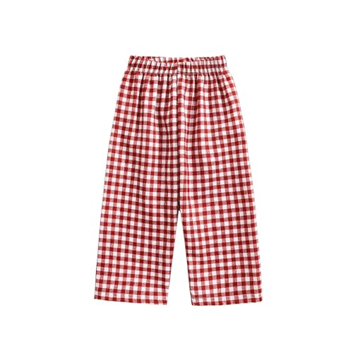 Toddler Baby Boy Girl Gingham Pants Retro Elastic Waist Checkered Plaid Long Pants Casual Sweatpants Bottoms