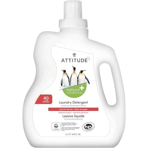 ATTITUDE Liquid Laundry Detergent, EWG Verified Laundry Soap, HE Compatible, Vegan and Plant Based Products, Cruelty-Free, Summer Berries, 40 Loads, 67.6 Fl Oz
