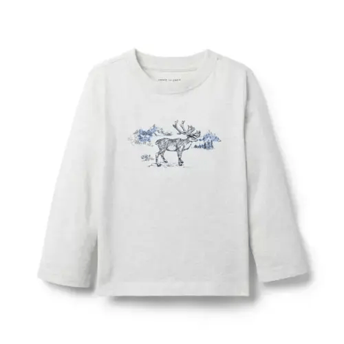 12-18 month Boy Light Grey Heather Embroidered Deer Tee by Janie and Jack