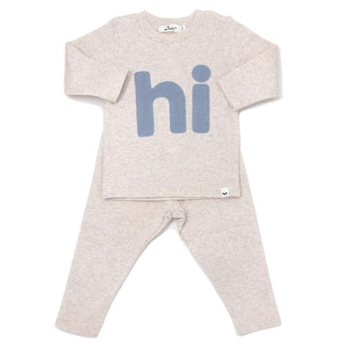 oh baby! Two Piece Set - Fog "hi" Applique - Sand
