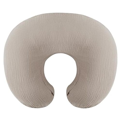 Muslin Nursing Pillow Cover Soft 100% Cotton Feeding Pillow Slipcover Fits Standard Infant Nursing Pillow or Positioner for Baby Boy and Girl, Fog