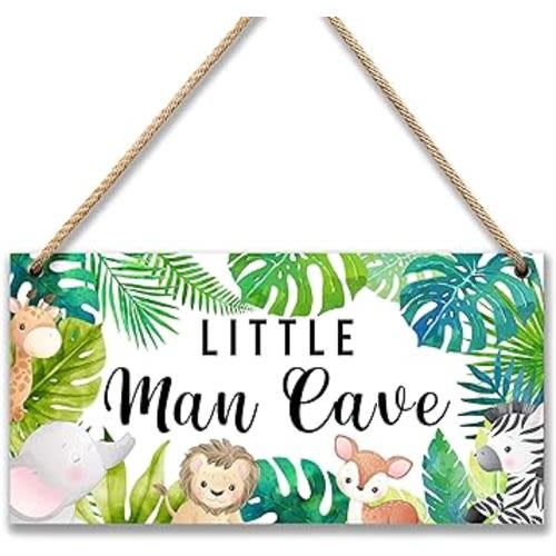 Woodland Nursery Room Decor for Baby Bedroom - Jungle Safari Animal Theme Little Man Cave Sign Wall Decor for Toddler Boy- 6"x12" -A09