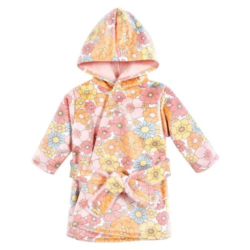 Hudson Baby Girls Mink With Faux Fur Lining Pool And Beach Robe Cover-ups, Peace Love Flowers, 18-24 Months
