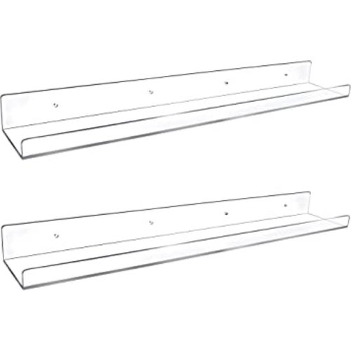 Febwind 24-Inch Long Clear Acrylic Floating Shelves Wall Ledge Invisible Wall Mounted Floating Bookshelf U Shape Wall Shelf for Book Display Makeup Product Spice Organizer 2 Pack