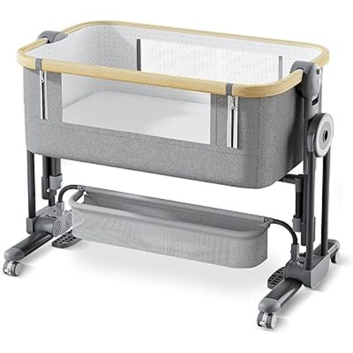 Baby Bassinet, 4 in 1 Bassinet Bedside Sleeper with Wheels, Breathable Mesh Bedside Bassinet for Baby, Mosquito Net, Storage Basket, 7 Height Adjustable, Easy Assemble & Folding