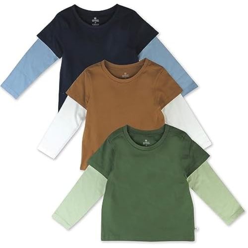 HonestBaby baby-boys 3-pack Long Sleeve 2fer Tshirt Set 100% Organic Cotton for Toddler, Baby Boys