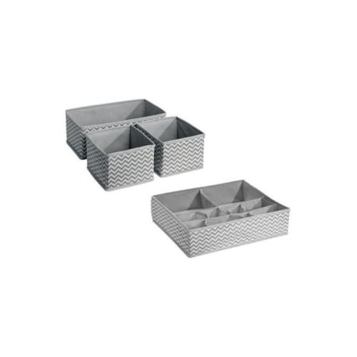 InterDesign Chevron Fabric 4-Piece Nursery Drawer or Changing Table Organizer (Multipack) - Gray/Cream