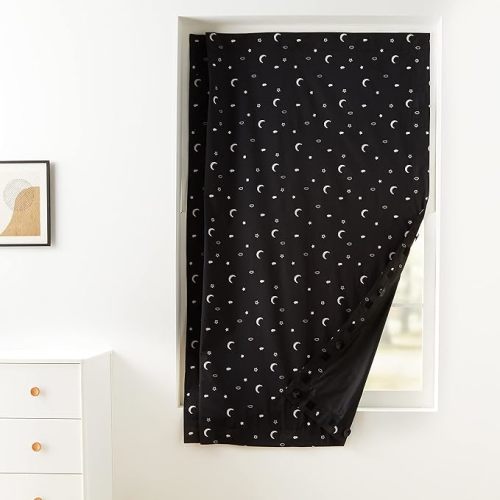 Portable Blackout Curtain Shade with Suction Cups, 50" W x 78" L, 1-Pack, Moon and Stars