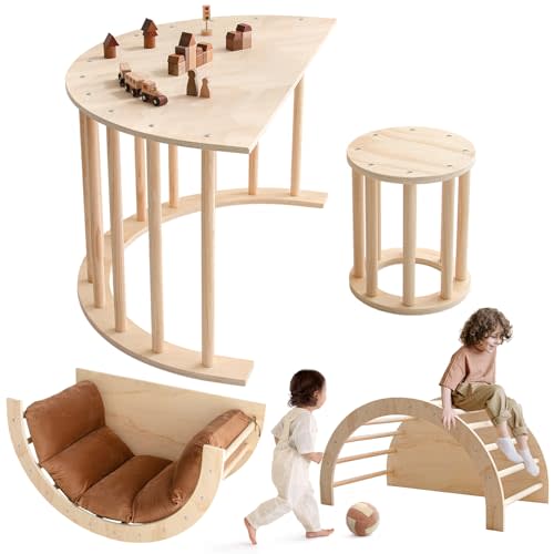 Arch Rocker Arch with Cushion - Wooden Climber Montessori Climbing Arch for Kids, Pillow for Arches (Arch Table Stool with Cushion)