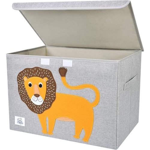 CLCROBD Foldable Large Kids Toy Chest with Flip-Top Lid, Collapsible Fabric Animal Toy Storage Organizer/Bin/Box/Basket/Trunk for Toddler, Children and Baby Nursery (Lion)
