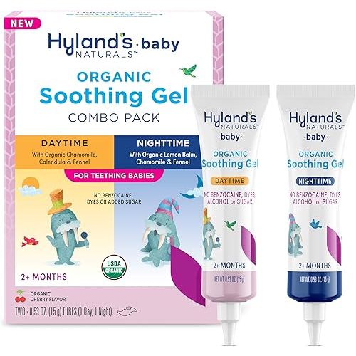 Hyland's Baby - Organic Day/Night Soothing Gel Combo Pack, Cooling Gel for Oral Discomfort, Easy-to-Apply, Ages 2 Months & Up, 1.06 Ounce (2 Tubes of 0.53 oz.)