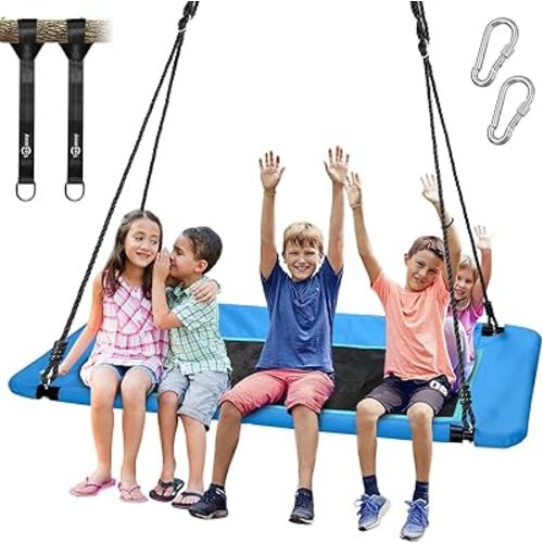 Trekassy 700lbs 60" Rectangle Platform Tree Swing for Kids and Adults Waterproof 2 Hanging Straps (Blue)