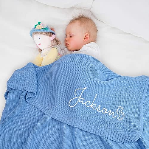 Personalized Baby Blanket Embroidered with Name, Custom Knit Baby Blanket for Girls Boys, 30x40in Customized Baby Blanket for Personalized Baby Gifts, Unisex for Newborn