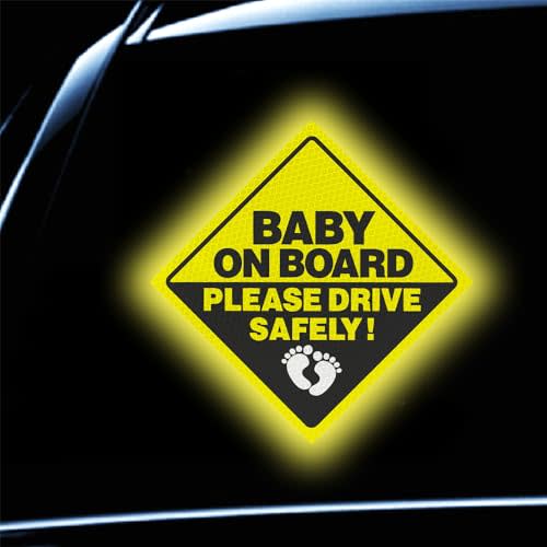 2Pack Baby On Board Sticker for Cars- Please Drive Safely High Intensity Reflective Waterproof Vinyl Baby Safety Car Signs for Rear, Side Windows, Bumpers
