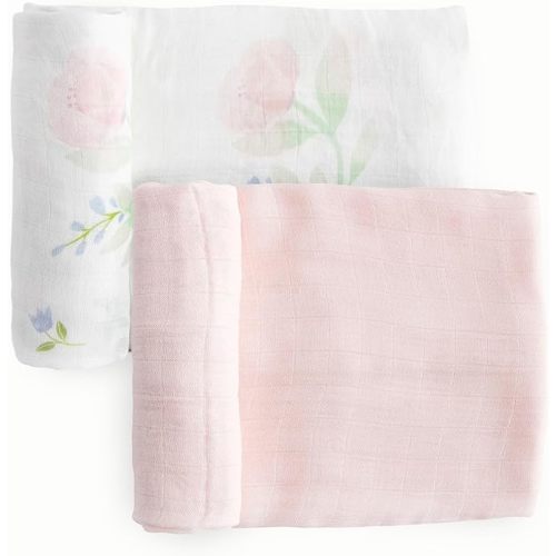 Little Unicorn – Blush Peony Deluxe Swaddle Set | Set of 2 | 100% Rayon Muslin from Bamboo | Super Soft | Newborns and Infants | Large 47” x 47” | Machine Washable