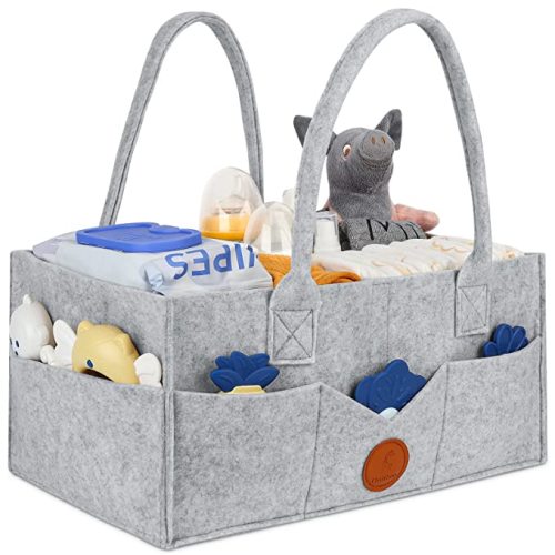 Maliton Diaper Caddy Organizer - Diaper Caddy for Baby Nursery Storage, Felt Diaper Organizer for Baby Stuff with Handle, 15" x 9" x 7" Portable Baby Basket Boy Girl Changing Table Organizer (Grey) - Large - GREY