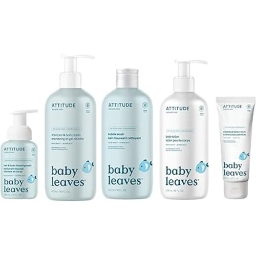 Bundle of ATTITUDE 2in1 Foaming Wash, Body Lotion, 2in1 Shampoo and Body Wash, Bubble Wash and Calendula Body Cream, EWG Verified, Dermatologically Tested, Vegan, Good Night