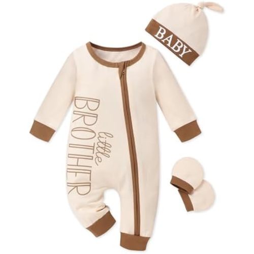 Baby Boy Clothes Letter Print One Piece Romper Baby Coming Home Outfits with Hat Newborn Boy Outfits