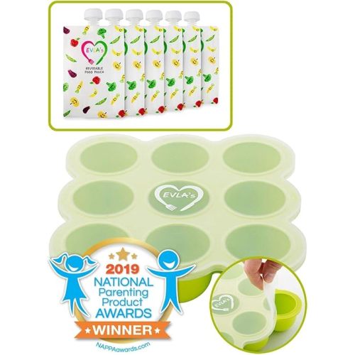 EVLA'S Baby Food Freezer Trays & Reusable Food Pouches Meal Prep Combo for Babies and Toddlers, Baby Food Containers & Meal Storage Perfect for Serving Homemade Healthy Smoothies & Purees