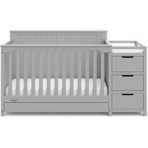 Pemberly Row Contemporary Wood 4-in-1 Convertible Crib & Changer in Gray
