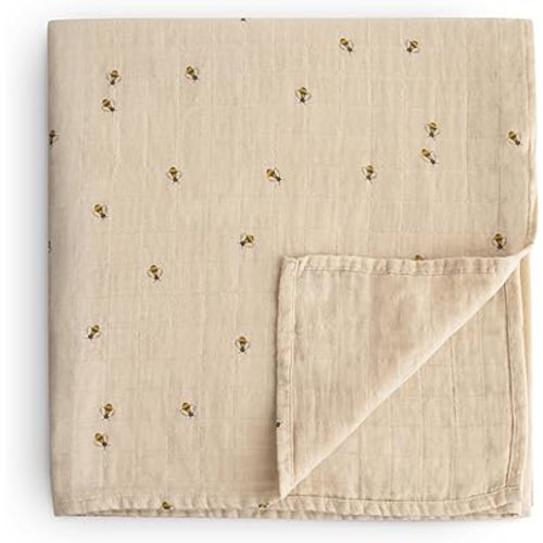 mushie Muslin Baby Swaddle Blanket | 100% Organic Cotton (Bees)
