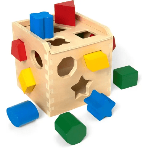 Melissa & Doug Shape Sorting Cube - Classic Wooden Toy With 12 Shapes Classic Kids Toys, Wooden Toddler Toys, Shape Sorter For Toddlers Ages 2+