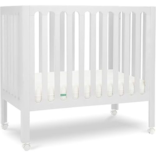 Newton Baby Galileo Mini Crib Solid Beech Wood with Wheels in White Color, Adjustable Mattress Height, Ultra-Safe Non-Toxic Finish, Mini Crib Mattress Included