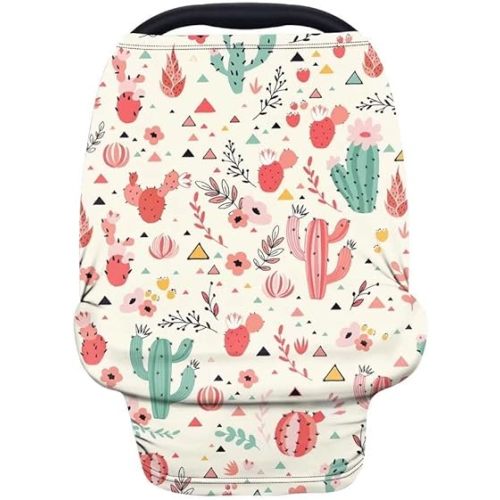 GOSTONG Cactus Flower Stroller Cover Privacy Nursing Cover Baby Carseat Canopy High Chair Cover Nursery Cover Breastfeeding Scarf for Boys and Girls,Light Blanket Stroller Cover