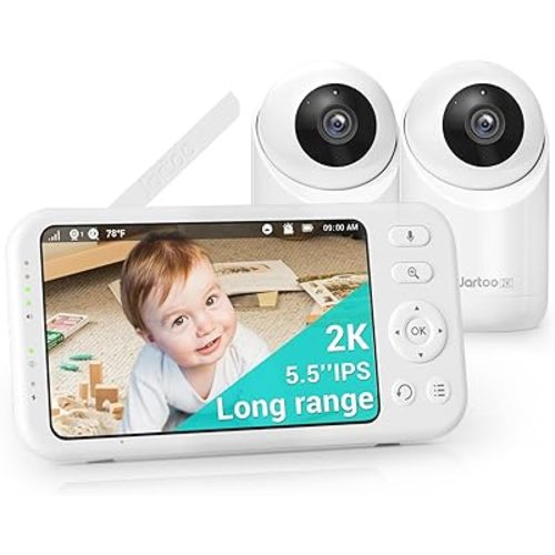 Jartoo 2K Video Baby Monitor with 2 Cameras and Audio, 1860ft Long Range Baby Monitor No WiFi, 5.5" Split Display, VOX - AI Cry Detect, ANR, IR Night Vision, 2-Way Audio, 6000mAh