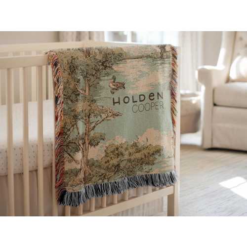 Woodland Nursery Decor Personalized Mallard Duck Woven Blanket Vintage