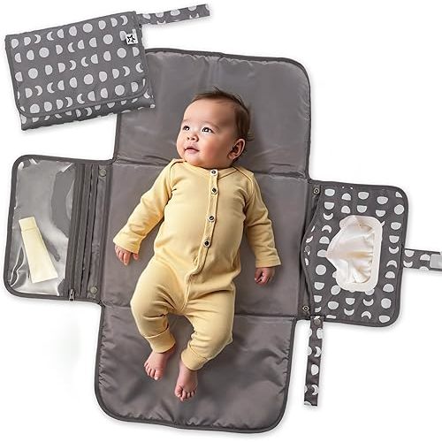 Tiny Twinkle Portable Diaper Changing Pad-Foldable Waterproof Changing Mat&Portable Changing Pad for Travel,Baby Changing Station with Smart Wipes Pocket&Storage (Luna)