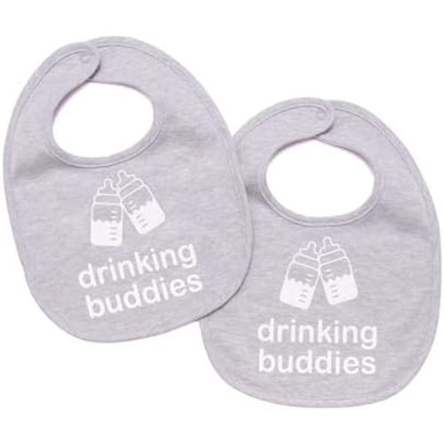 100% Cotton Drinking Buddies Twin Bibs Cute & Practical Unisex Bibs for Twins with Waterproof, Durable, for Everyday Use