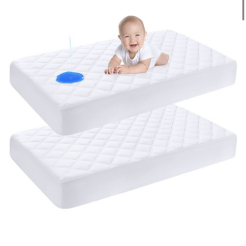 Yoofoss Waterproof Crib Mattress Protector 2 Pack, Quilted Crib Mattress Pad Cover Ultra Soft and Breathable, Machine Washable Toddler Mattress Protector for Standard Baby Crib Size 52''x28''