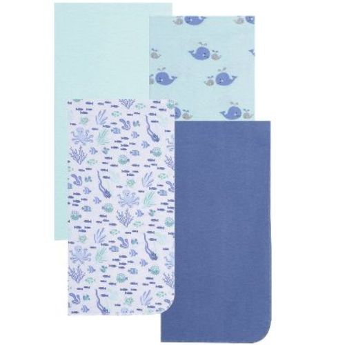 EVERYDAY KIDS 4-Pack Flannel Receiving Blankets – Soft Swaddle Set for Newborns with Ocean Animals, Fish, Octopus, Whales, Turtles, Coral Prints