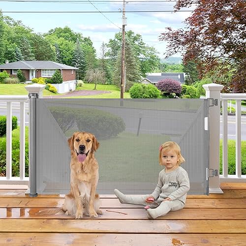 55 Inch Retractable Dog Gate Mesh Dog Gate Retractable Baby Gates for Stairs Outdoor Deck Gate Retractable Pet Gate for Dogs Indoor Toddler Gate Retractable Outdoor Gates for Deck Mesh Pet Gate (Gray)
