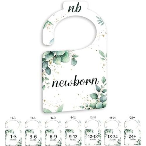 Eucalyptus Baby Closet Dividers for Nursery Closet Organizer, Newborn to 24 Months Size Clothes, Greenery Hangers with Size Dividers, Double Sided