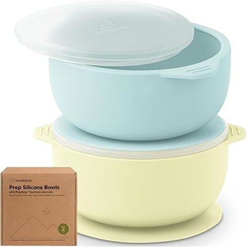 KeaBabies 2-Pack Baby Bowls with Suctions, Lids - Silicone Suction Bowls for Baby Boy, Girl, Toddlers Suction Bowls, Kids Bowl, Silicone Bowls for Baby Food, BPA-Free, Dishwasher Safe (Pastel Sky)