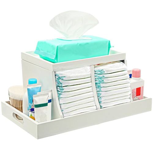 Three colors Diaper Organizer, Wooden Diaper Caddy Organizer, Changing Table Organizer, Diaper Storage Organizer, Nursery Baby Organization (White)