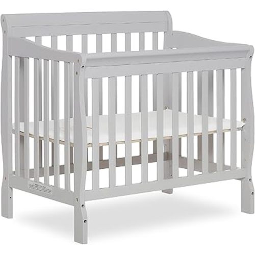 Dream On Me Aden 4-in-1 Convertible Mini Crib In Grey, Greenguard Gold Certified, Non-Toxic Finish, New Zealand Pinewood, With 3 Mattress Height Settings