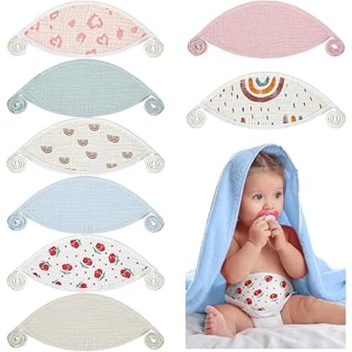 Vabean 8 Pcs Baby Newborn Infant Belly Wrap Adjustable Muslin Comfort Cotton Umbilical Cord Cover Band Infant Umbilical Cord Belly Band Baby Binder Navel Belt for Boy Girl Gifts, 0-12 Months