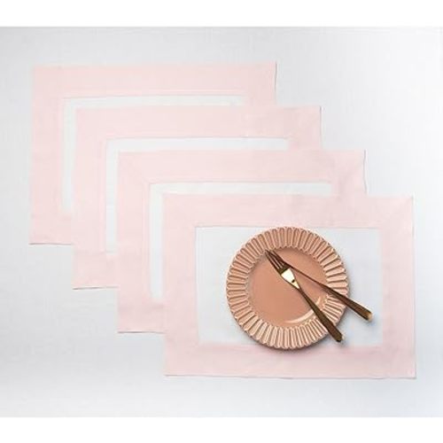 Solino Home Linen Placemats Set of 4 - Blush Pink and White Placemats 14 x 19 Inch - 100% Pure Linen Table Place Mats for Spring, Summer - Contempo, Handcrafted and Machine Washable