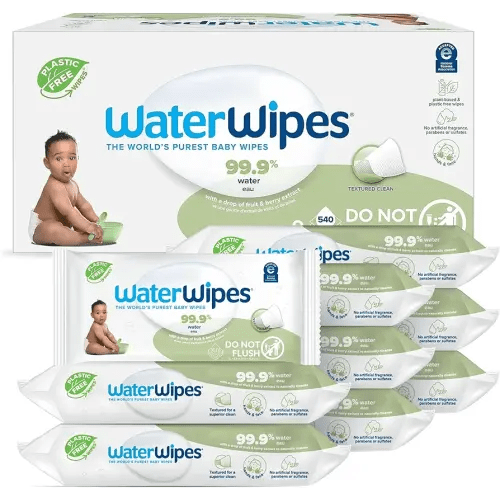 WaterWipes Plastic-Free Textured Clean, Toddler & Baby Wipes, 99.9% Water Based Wipes, Unscented & Hypoallergenic for Sensitive Skin, 540 Count (9 packs), Packaging May Vary