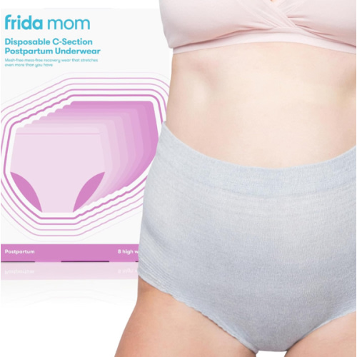 Frida Mom Women's Postpartum Underwear for C-Section Recovery, Disposable High Waist, Seamless with Stretchy Support, Postpartum Essentials, Size Regular (Waist 28"-42" Stretched), 8 Count, Gray