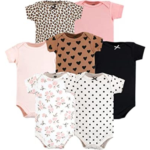Hudson Baby Unisex Baby Cotton Bodysuits, Cinnamon Pink Prints, 9-12 Months
