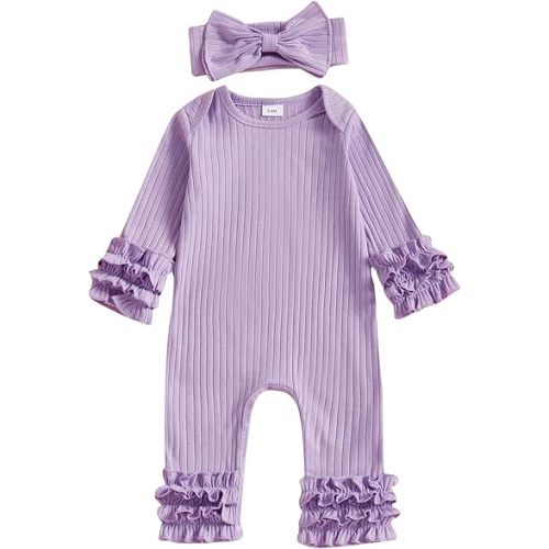 Newborn Baby Girl Clothes Jumpsuit Ruffle Romper Bodysuit Pants Headband One-Piece Coming Home Hospital Outfits