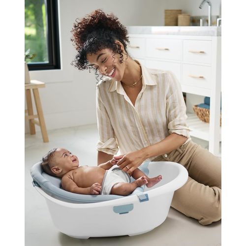 Skip Hop Baby Bath Tub 4-in-1 Grow with Baby Infant to Toddler Bathtub with Supportive Sling and Sit-Up Support Wave Age 0m+