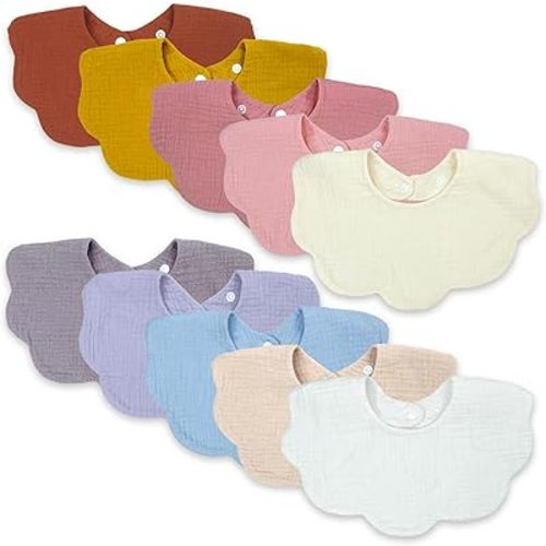 Baby Bibs Muslin Bibs for Baby Girl Boy for Drooling and Teething 10 Pack