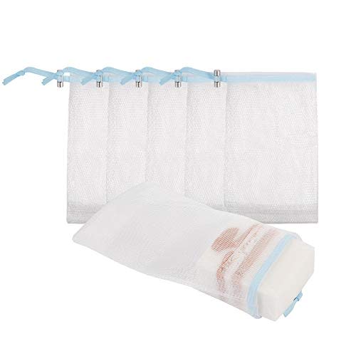 Cobahom Soap Bag 6 Pack 6 x 3.5 Inch Mesh Foaming Net Soap Sack Bags Soap Saver Pouch Net Bags with Drawstring for Bath & Shower (Blue)