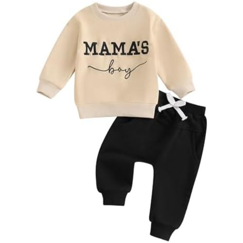 Toddler Baby Boy Fall outfit Mama's Boy Letter Embroidery Sweatshirt Top Elastic Pants Set Cute 2pcs Winter Clothes