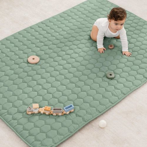 Premium Play Mat - Soft and Comfortable Kids & Toddler Play Mat with Non-Slip Bottom By Comfy Cubs - Sage, Round 48"
